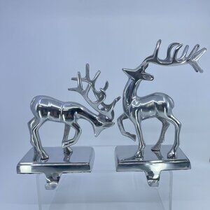 silver tone metal reindeer stocking holders with antler holiday decor pair